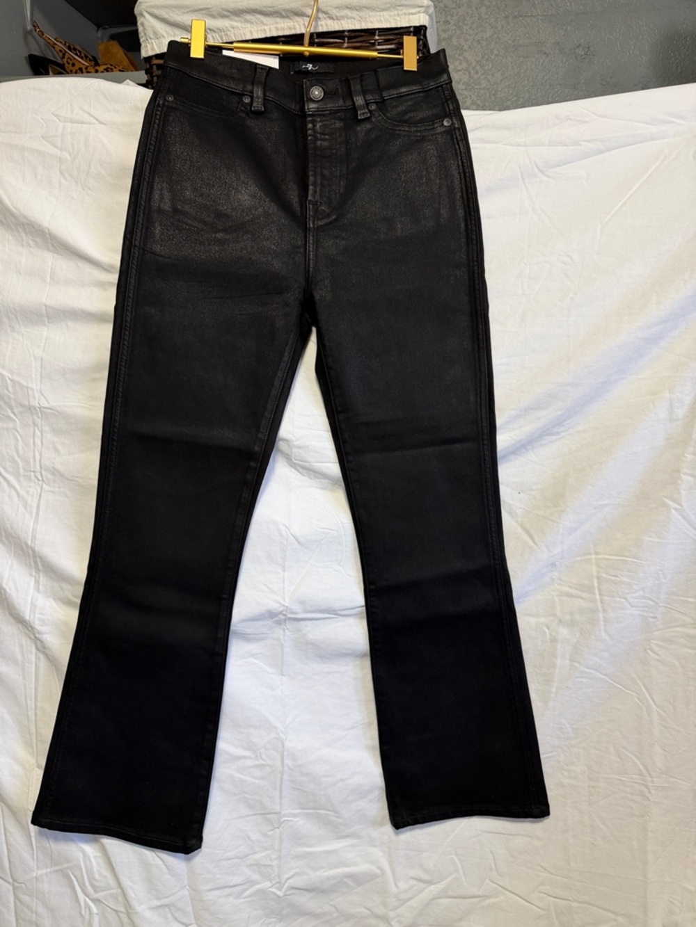 7 For All Mankind High-Rise Black Straight-to-Slight-Flare Jeans